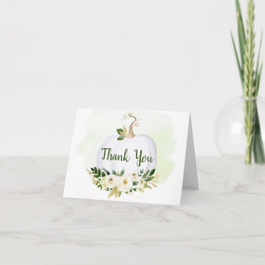 Greenery Gold Little Pumpkin Baby Shower Dankeskarte (Vorderseite)