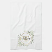 Greenery Gold Monogram Chic Script Geschirrtuch (Vertikal)