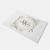 Greenery Gold Monogram Girly Script Fußmatte (Schrägansicht)