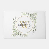 Greenery Gold Monogram Girly Script Fußmatte (Vorderseite)