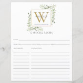 Greenery Gold Monogram Rezept Card (Vorderseite)