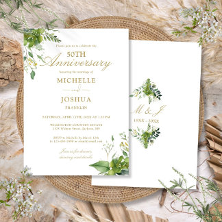 Greenery Gold Monogramm zum 50. Geburtstag Einladung