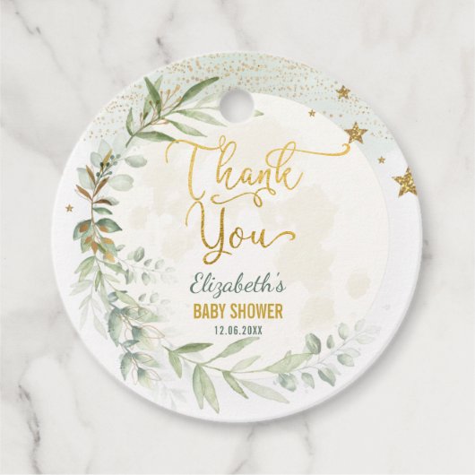 Greenery Gold Moon Twinkle Little Star Baby Dusche Geschenkanhänger (Vorderseite)