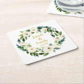 Greenery Gold Personalisierte Namen Datum Hochzeit Rechteckiger Pappuntersetzer (angewinkelt)
