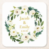 Greenery Gold Personalisierte Namen Datum Hochzeit Rechteckiger Pappuntersetzer (Vorderseite)