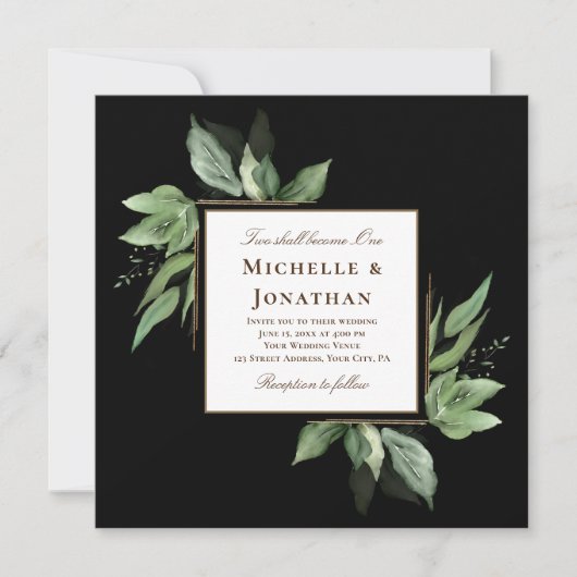 Greenery Gold Rahmen auf Christlicher Hochzeit Einladung (Vorderseite)