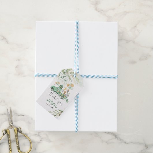 Greenery Gold Safari Jungle Animals Baby Shower Geschenkanhänger (Mit Garn)