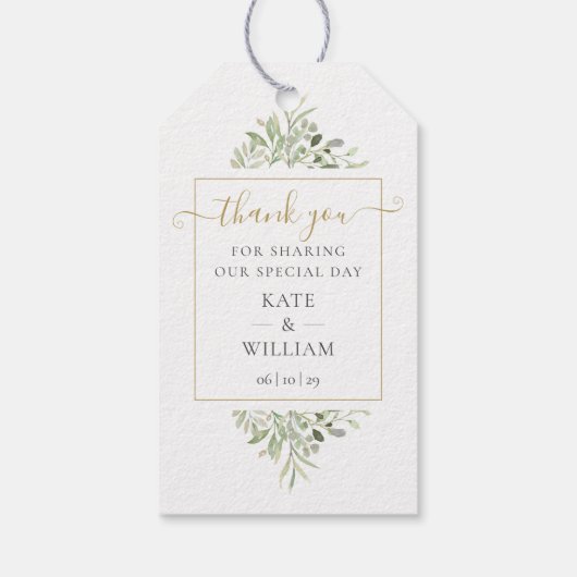 Greenery Gold Script Vielen Dank Gastgeschenk Hoch Geschenkanhänger (Rückseite)