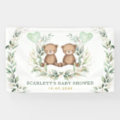 Greenery Gold Twin Teddy Bears Baby Dusche Willkom Banner (Horizontal)