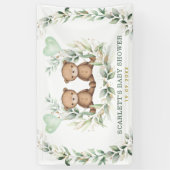 Greenery Gold Twin Teddy Bears Baby Dusche Willkom Banner (Vertikal)