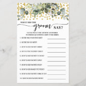 Greenery Gold Was hat Groom Say Shower Game Card Flyer (Vorne)
