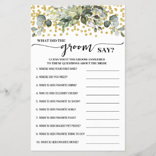 Greenery Gold Was hat Groom Say Shower Game Card Flyer