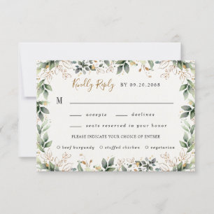 Greenery Gold Watercolor Boho Meal Choice Wedding RSVP Karte