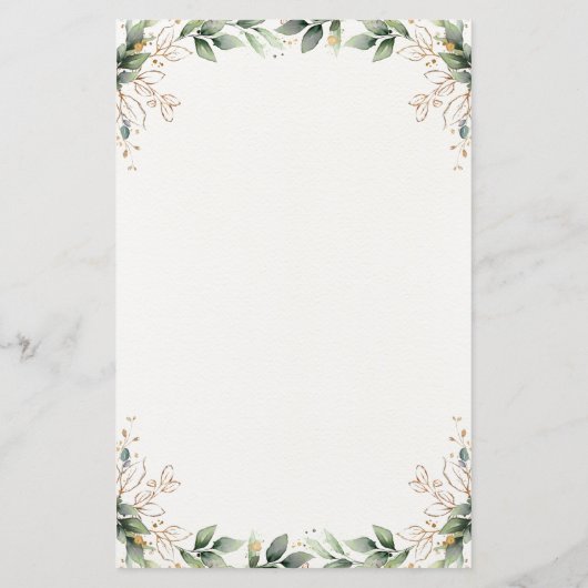 Greenery Gold Watercolor Leaf Wedding Menu Cards (Rückseite)