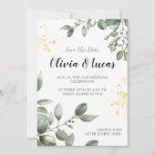 Greenery & Gold Wedding Einladung mit Script-Schri (Vorderseite)