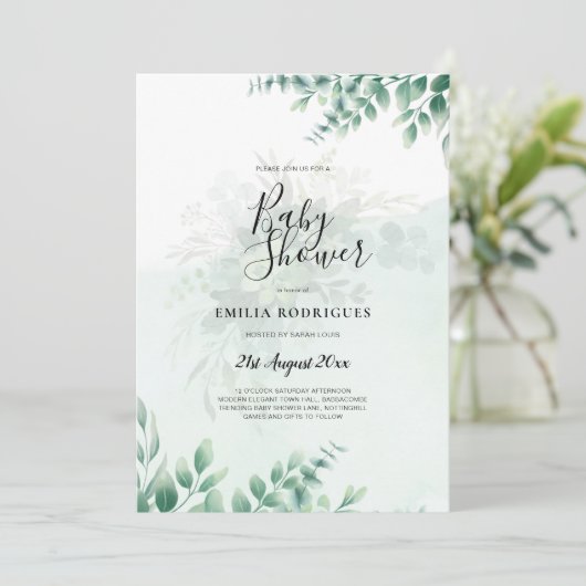 Greenery Gold Wedding Eucalyptus Blätter QR CODE Einladung (Stehend Vorderseite)
