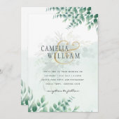 Greenery Gold Wedding Eucalyptus Blätter QR CODE Einladung (Vorne/Hinten)