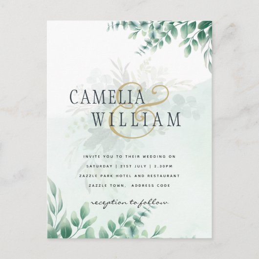 Greenery Gold Wedding Eucalyptus Blätter QR CODE Postkarte (Vorderseite)