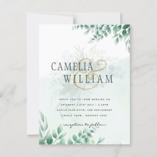 Greenery Gold Wedding Eucalyptus Blätter QR CODE Postkarte