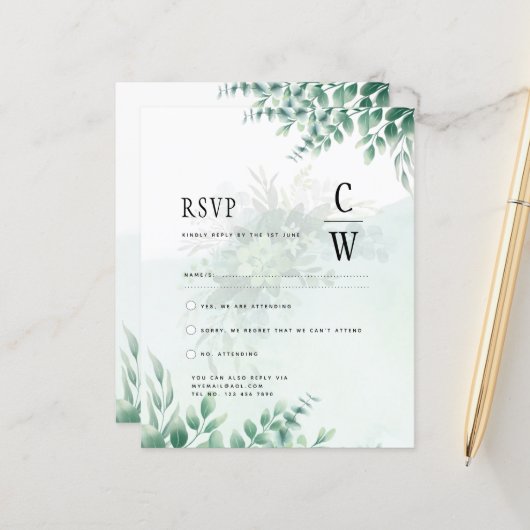 Greenery Gold Wedding Eucalyptus UAWG QR CODE (Vorderseite/Rückseite Beispiel)
