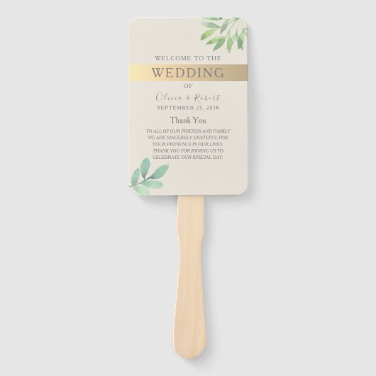 Greenery Gold Wedding Program Fan Fächer (Vorderseite)