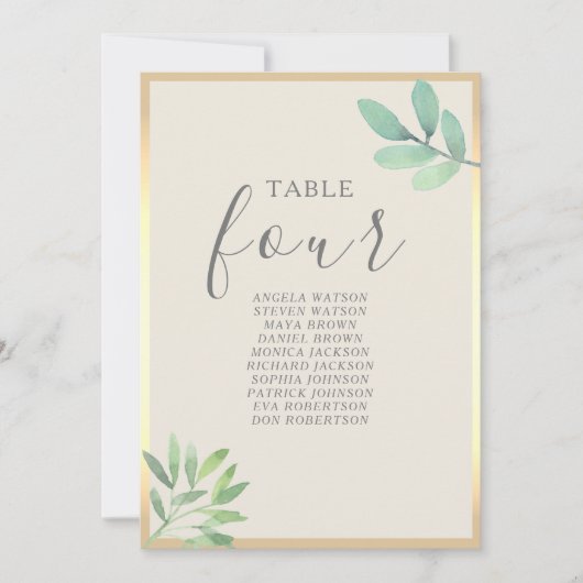 Greenery Gold Wedding Seating Chart (Vorderseite)