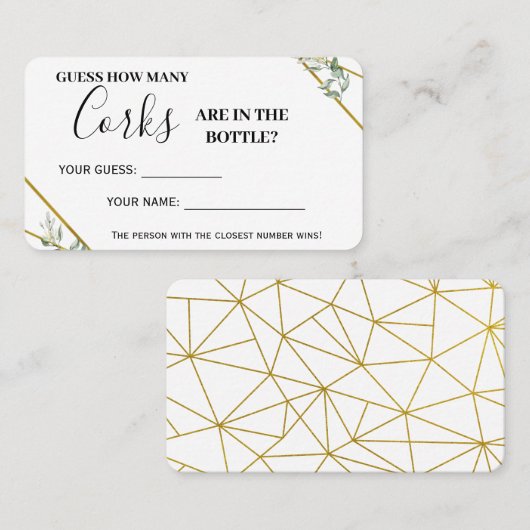 Greenery Gold Wie viele Corks Shower Game Card Platzkarte (Vorne/Hinten)