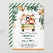 Greenery Gold Wild One Safari Tiere 1. Einladung (Vorne/Hinten)