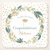 Greenery Gold Wreath Graduation Party Dekoration Rechteckiger Pappuntersetzer (Vorderseite)