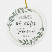 Greenery Gold Wreath Our First Christmas Keramik Ornament (Vorne)