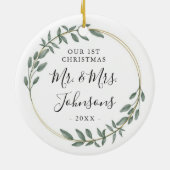 Greenery Gold Wreath Our First Christmas Keramik Ornament (Hinten)