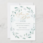 Greenery Gold Wreath Wasserfarbe Save the Date Einladung (Vorderseite)