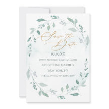 Greenery Gold Wreath Wasserfarbe Save the Date