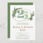 Greenery Golden Frame 25. Hochzeitstag Einladung (Vorne/Hinten)