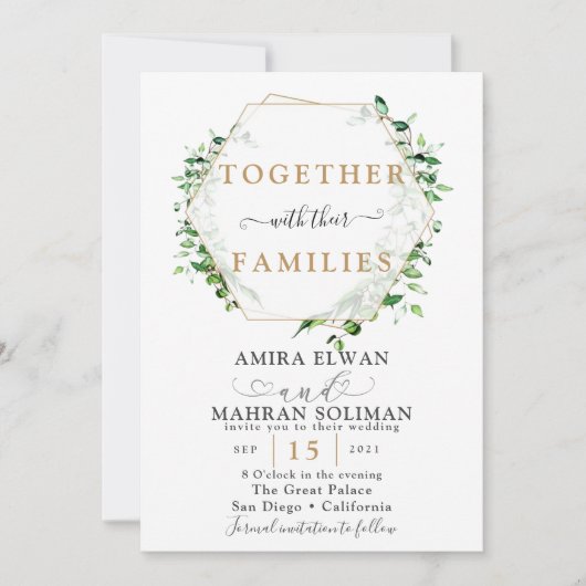 Greenery Golden Frame Wasserfarbenhochzeit Einladung (Vorderseite)