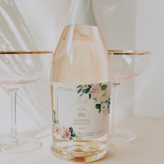 Greenery & Golden Geometric Elegantes Brautparty Schaumweinetikett