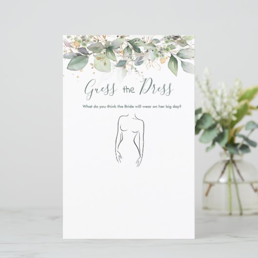 Greenery Guess The Dress Brautparty Game (Stehend Vorderseite)