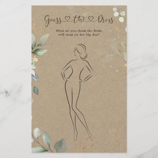 Greenery Guess The Dress Brautparty Game (Vorderseite)