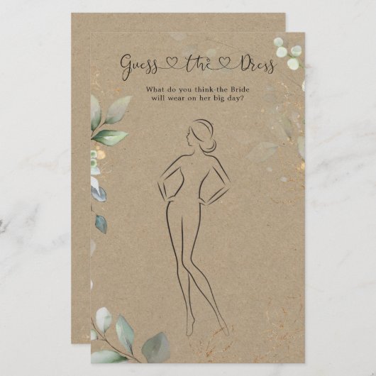 Greenery Guess The Dress Brautparty Game (Vorne/Hinten)