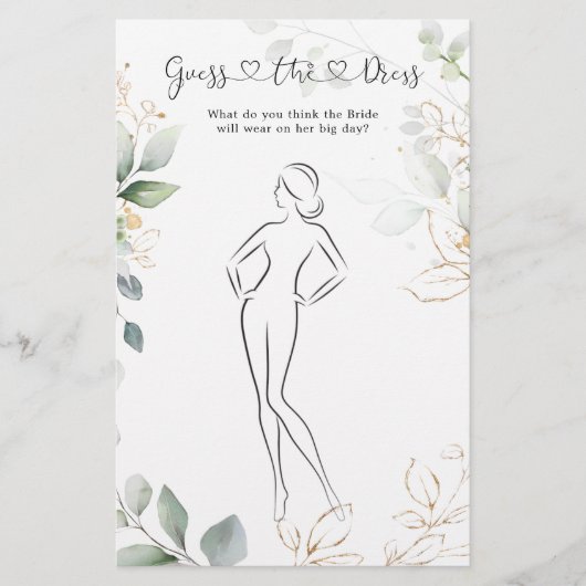 Greenery Guess The Dress Brautparty Game (Vorderseite)