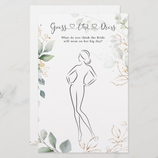 Greenery Guess The Dress Brautparty Game (Vorne/Hinten)