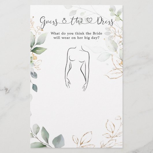 Greenery Guess The Dress Brautparty Game (Vorderseite)