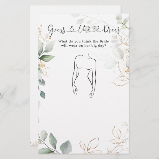 Greenery Guess The Dress Brautparty Game (Vorne/Hinten)