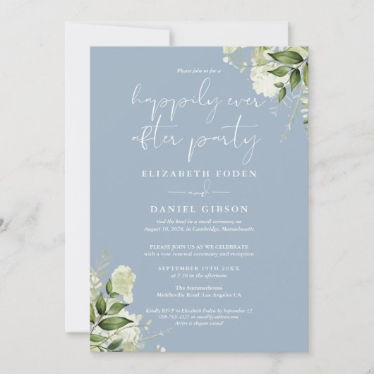 Greenery Happily Ever After Party Wedding Vows Einladung (Vorderseite)
