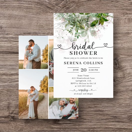 Greenery Heart Calligraphy Foto Brautparty Flyer