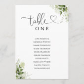 Greenery Heart Script Tischnummer Seating Chart (Rückseite)