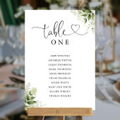 Greenery Heart Script Tischnummer Seating Chart