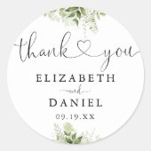 Greenery Heart Script Vielen Dank Gastgeschenk Hoc Runder Aufkleber (Vorderseite)