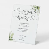 Greenery Heart Script Wedding Signature Drinks Sockelschild (Vorderseite)