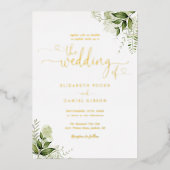 Greenery Hearts Script Calligraphy Wedding Gold Folieneinladung (Vorderseite)